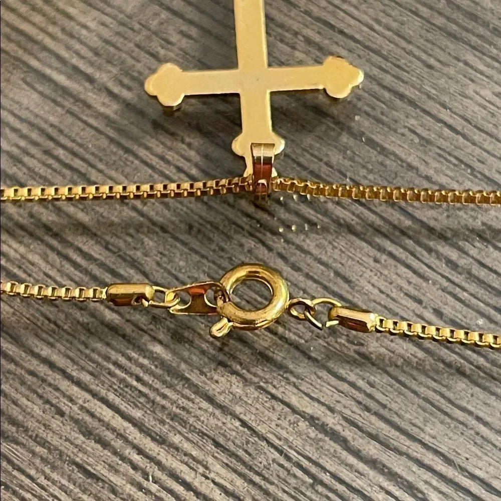 Vintage Gold-tone Cross Pendant on a Square Box Link Style Chain 20.25” approx